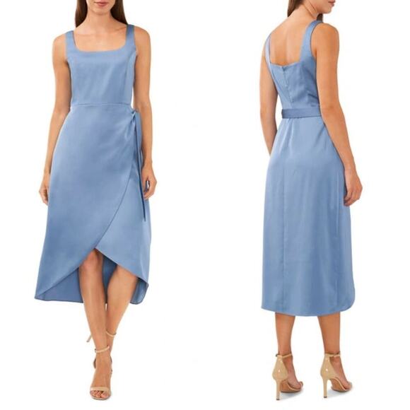 Halogen Dress Sleeveless Wrap Detail Tank High Low Hem Midi Shadow Blue NWT XL - Picture 1 of 9